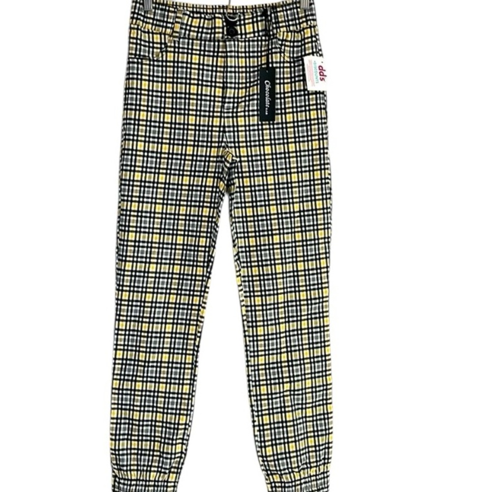 Chocolate Jogger Pants Plaid Button Zipper Size Small NEW